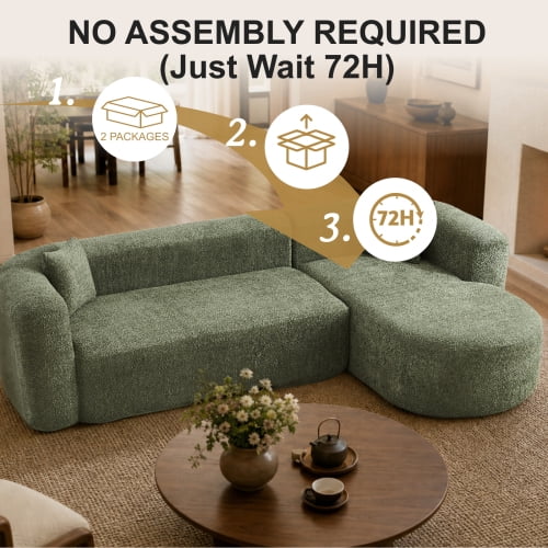 109.4" Boneless Modular Sectional Sofa with L-Shaped Chaise, Cloud-Like Chenille Couch, No Assembly Required, Green