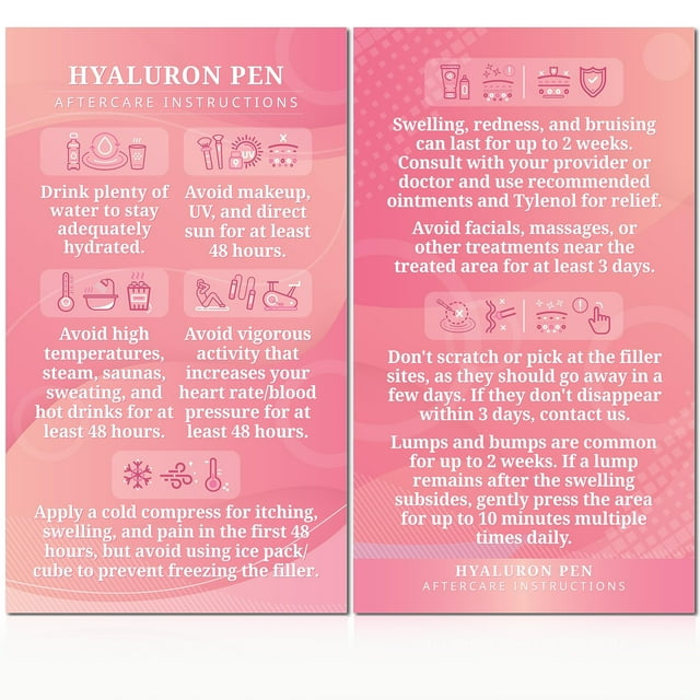 Havongki - Paquete de 100 - Pluma de hialurón premium Relleno de labios Tarjeta de instrucciones de cuidado posterior 2 x 3.5" Accesorios Suministros Kit Cuidado - HP01A100_N