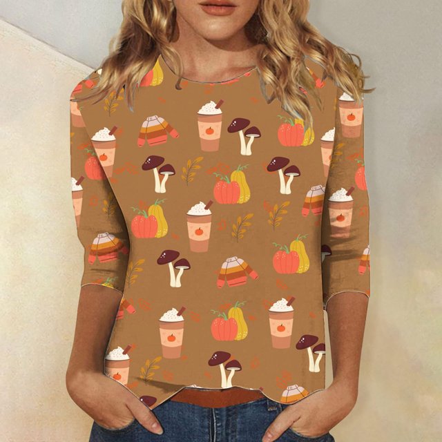 Pulls Pulls pulls Vêtements Vêtements Mode d'Automne Confortables Décontractés 2023 Mode Femmes Halloween Impression en Vrac T-shirt Manches 3/4 Col Rond Chemise Décontractée
