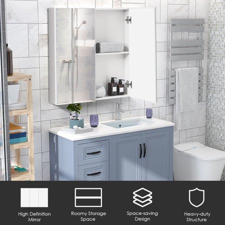 Costway Bathroom Cabinet Medicine Cabinet Wall Mount Double Door