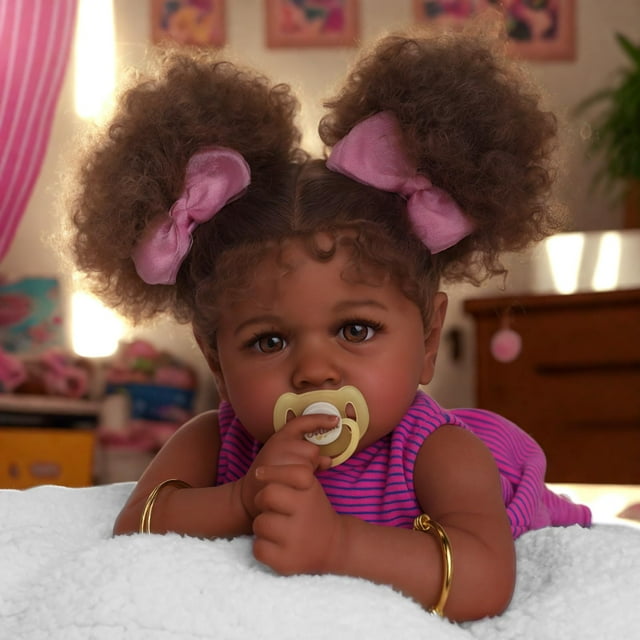 Muñeca Reborn JIZHI negra de 55 cm con tono de piel caramelo desde hace más de 3 años