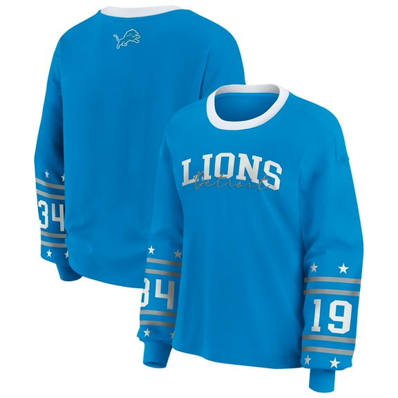 Women's WEAR by Erin Andrews Blue Detroit Lions Plus Size Sport Long-Sleeve T-Shirt