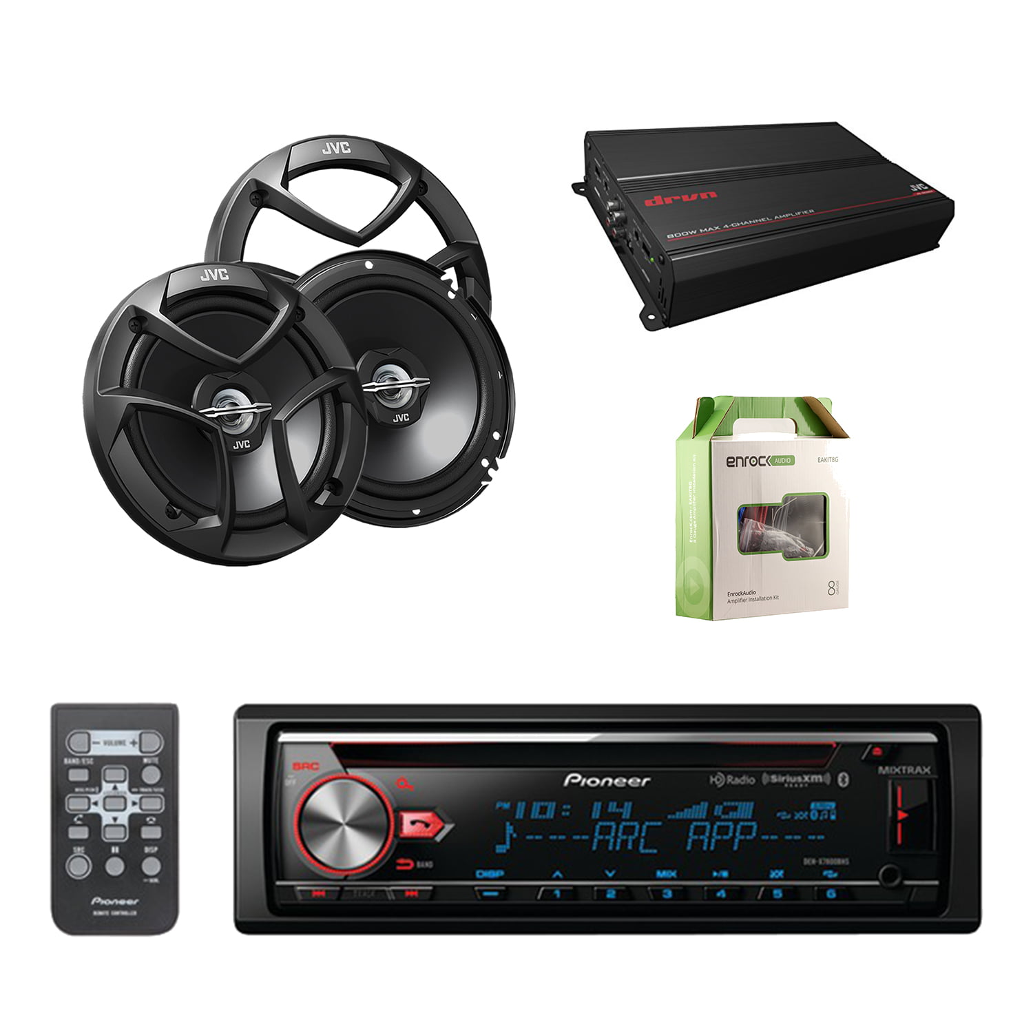 4 JVC 6.5" Speakers Bluetooth Pioneer CD Radio,400W 4 Channel Amplifier and Kit 
