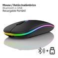 thumbnail image 2 of Mouse Inalambrico Recargable Raton Portatil Bluetooth Y Usb Negro RGB, 2 of 5