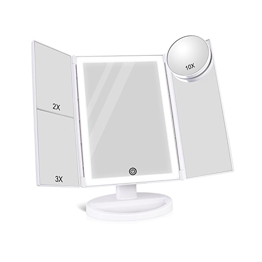 LED Folding Makeup Mirror Desktop Luminous TriFold LED Desktop Makeup