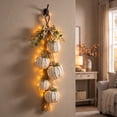 thumbnail image 2 of CHJK Rustic White Pumpkin Hanging Swag, 5 Pumpkin Fall Wall & Door Decor, Distressed Wooden Pumpkins with Plaid Bow and Warm LED Lights for Farmhouse Fall Door Decor, 2 of 7