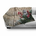 thumbnail image 3 of Evergreen Soft Flannel Fleece Throw Blanket, Christmas Wreath Woven Spruce Branches with Berries on Wooden Background, Cozy Plush for Indoor and Outdoor Use, 60" x 80", Multicolor, by Ambesonne, 3 of 6