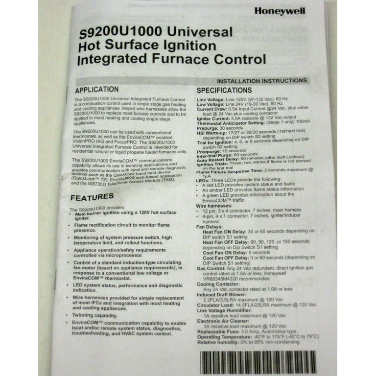 S9200U1000 Honeywell Universal Ignition Furnace Gas Heating