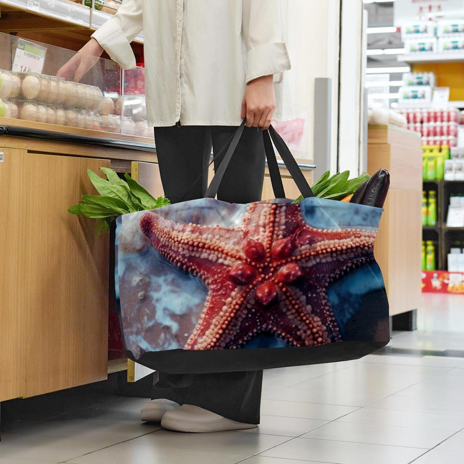 Starfish Large Capacity Reusable Oxford Cloth Grocery Baskets: Foldable Toy Basket, Storage Bag, Easter Basket