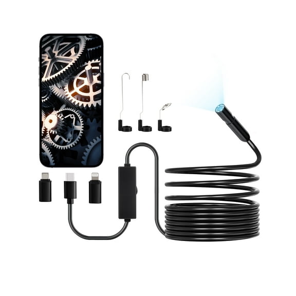 VEVOR Endoscope Camera with Light, 1920P HD Borescope for Android & IOS, 8 LED Lights Inspection Camera with 16.4FT Semi-Rigid Cable, 2X Zoom, IP67 Waterproof Snake Scope Camera for Auto, Plumbing