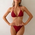 thumbnail image 3 of Minjewel Women's Sexy Two-Piece Bikini Set with Chain String Detail & Adjustable Ties, Triangle Top for Beach, Pool & Vacation Swimsuits,Wine M, 3 of 6