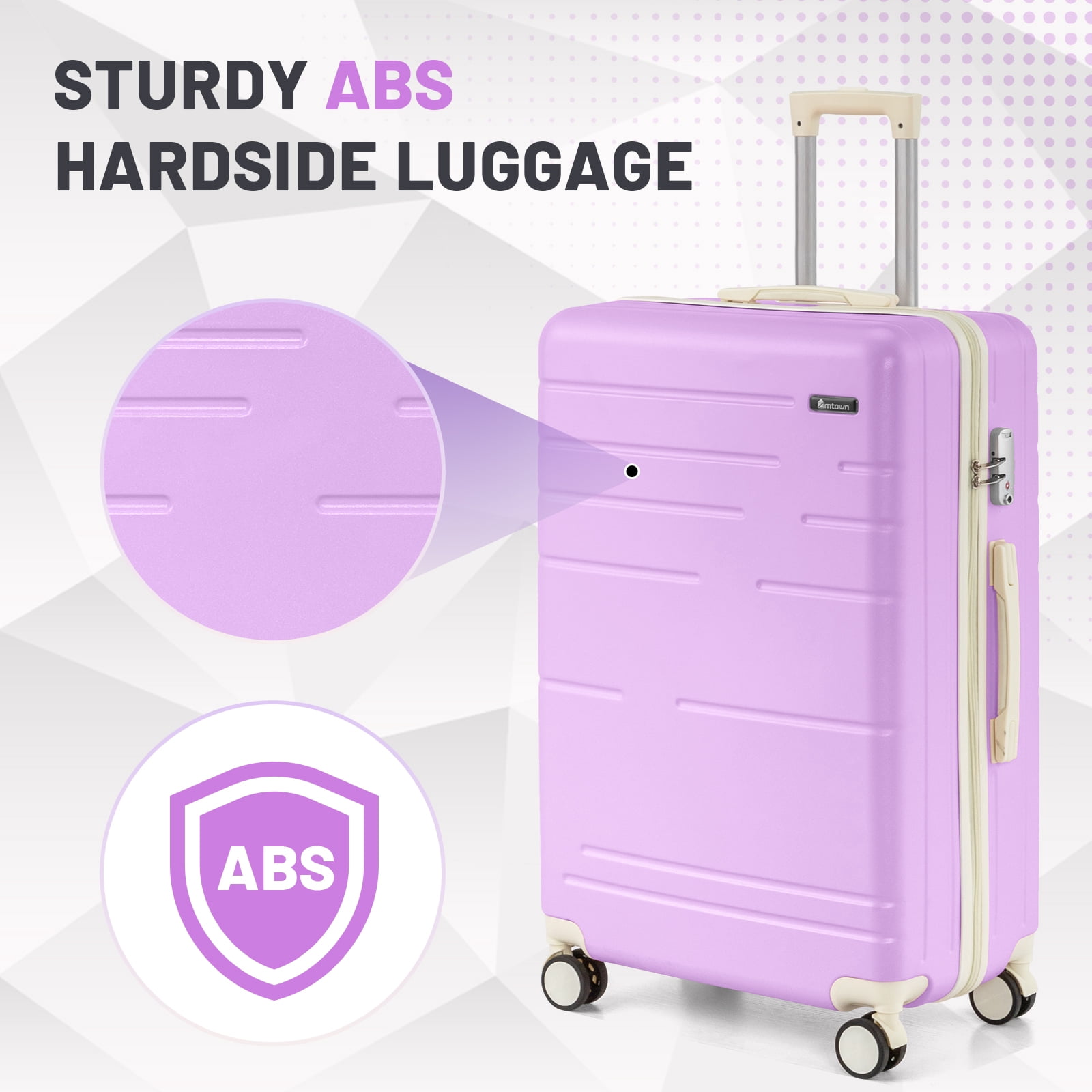 Zimtown 3 Piece Luggage Set, Carry on Suitcase Sets Hardside Lightweight Spinner with TSA Lock, Purple