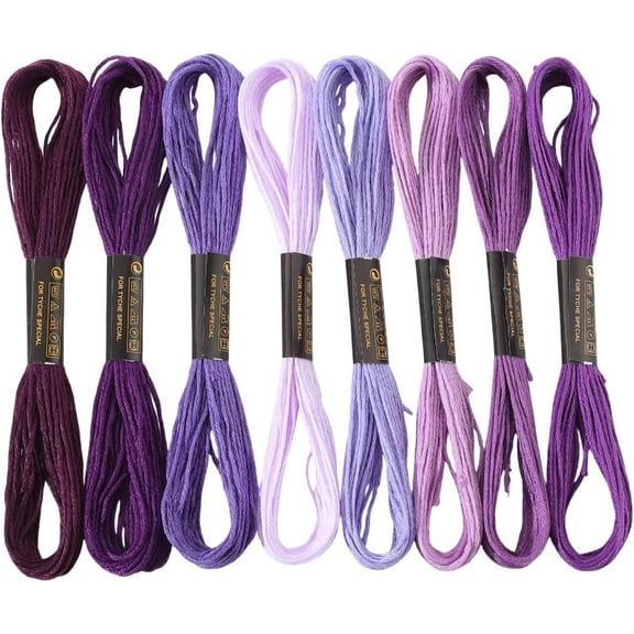 1set 8 Skeins 8 colors 6-Ply Polyester Embroidery Floss Cross Stitch Threads Tassel Embroidery Gradient color Purple 2mm about 8.20 Yards(7.5m)/Skein