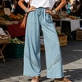 thumbnail image 4 of Usloyux Women's Wide Leg Drawstring Trousers with Pockets Flow Loose Long Pants Boho Solid Casual Beach Summer Vacation Workwear Bottoms, Blue 2XL, 4 of 9