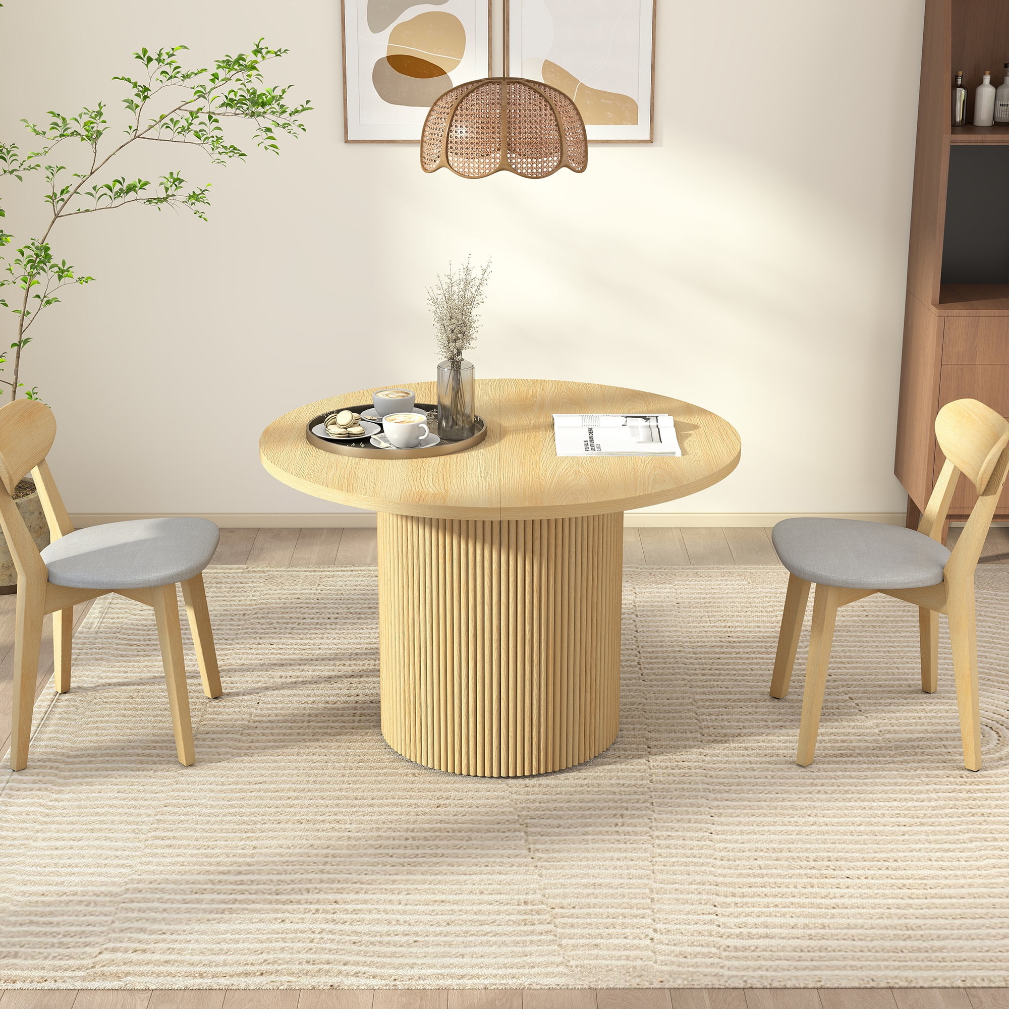 Weselon 78" Extendable Dining Table for 6-8, Modern Oval Kitchen Table with Roman Column Table Leg, Large Oval Solid Wood Table, Dining Room Table,Oak