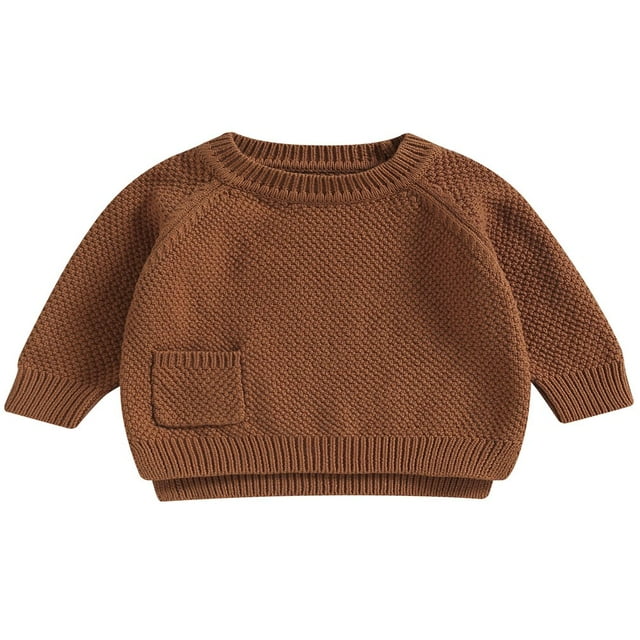 Baby Girl Boy Knit Pullover Sweater Fall Winter Warm Sweatshirt Tops with Pocket