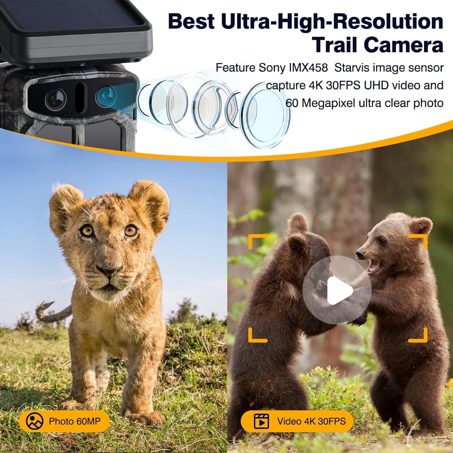 CAMPARK Trail Camera - Dual Lens Starlight Night Vision WiFi 4K 30FPS 60MP Hunting Game Cameras with IMX458 0.1s Trigger Sensors H.265 MP4 Video IP66 Waterproof Trail Cam for Wildlife Monitoring