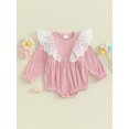 thumbnail image 2 of Bslissey Baby Girls Lace Trim Bubble Romper Long Sleeve Crew Neck Ribbed Jumpsuit Newborn Infant Sweet Bodysuit Casual Daily Clothes 3M 6M 12M 18M, 2 of 8