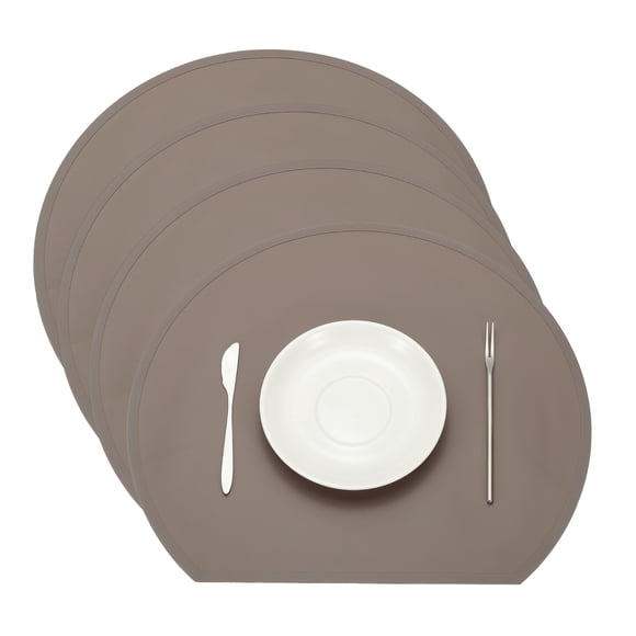 Uxcell Silicone Placemat Set of 4, Heat Resistant Placemats for Dining Table Semicircle Non-Slip Place Mats Easy to Clean Waterproof Oil Proof Kitchen Placemats, Brown