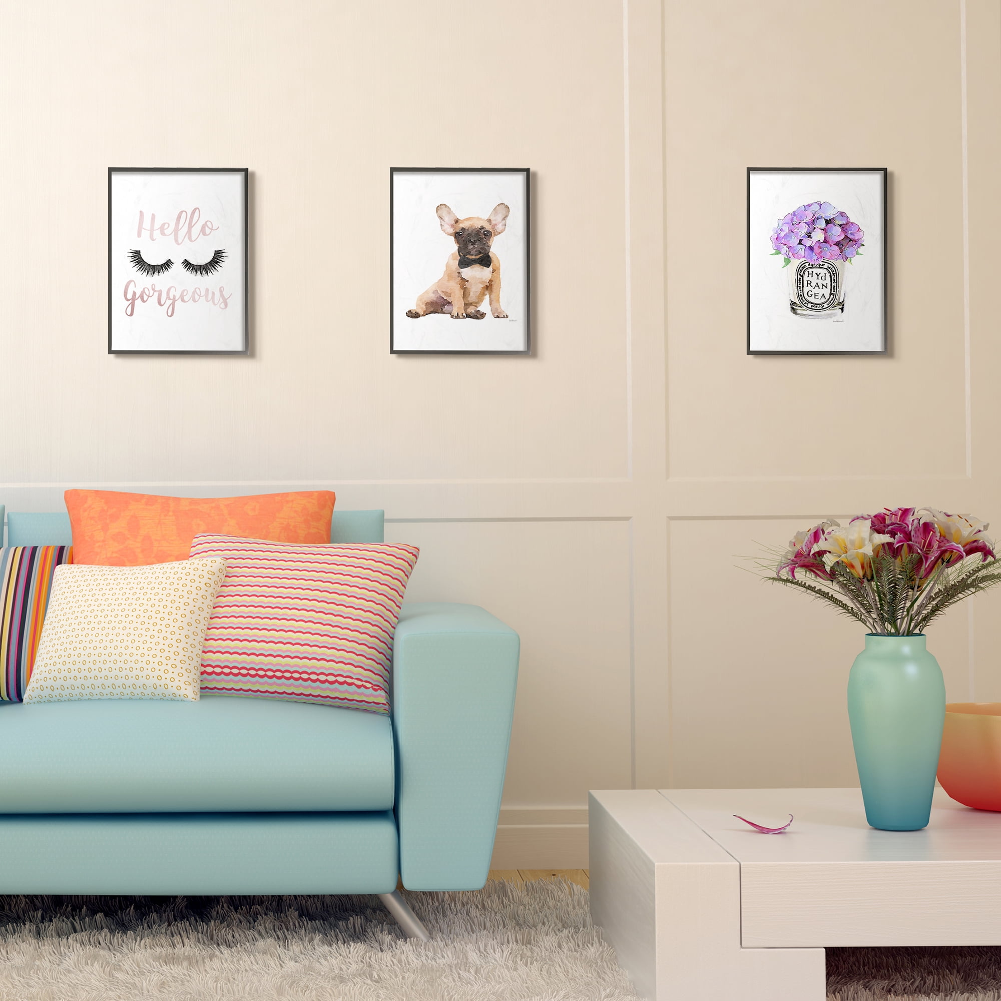 The Stupell Home Decor Hello Gorgeous Black Eyelashes Typography Framed Texturized Art