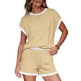 thumbnail image 4 of SCHUHLAND Women's 2-Piece Lounge Set - Casual Round Neck Short Sleeve Top and Shorts Outfit, Soft Comfy Pajama Set, S-2XL, 4 of 10