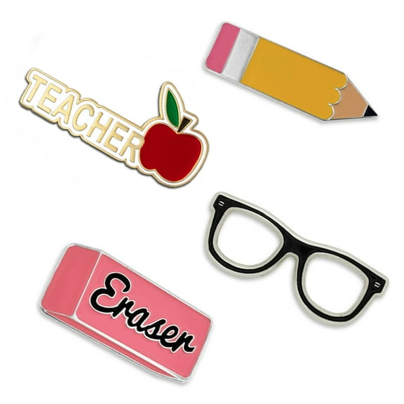 PinMart's School Rules Pencil Eraser Glasses Teacher Enamel Lapel Pin Set