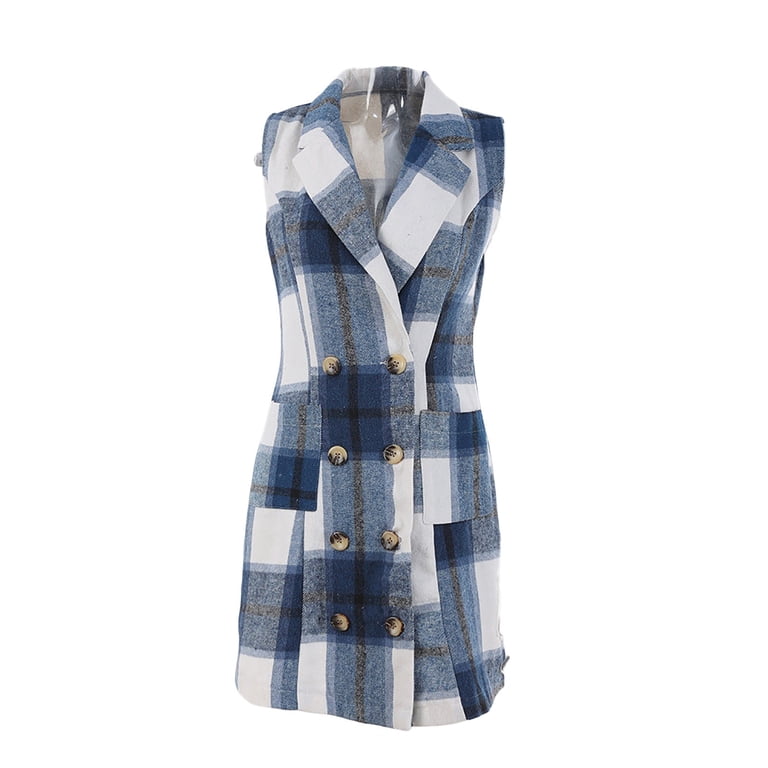 QASIEATN Fall Coats for Graceful Ladies Fashion, Plaid Vest Dress Lapel  Double Breasted Suit Dresses Fall Sleeveless Cardigan Jacket Dress, Womens  Winter Tops - Walmart.com