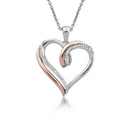 Real Diamond Heart Pendant Necklace 18" Chain 14k Rose Gold Over Sterling Silver 1/10 Ct Best Wife Girl Friend Gift for Her Mom Sister Daughter Birthday Anniversary Christmas Jewelry Present for Women
