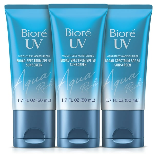 Protector solar Bioré UV Aqua Rich SPF 50 PA++++ 50 ml, paquete de 3