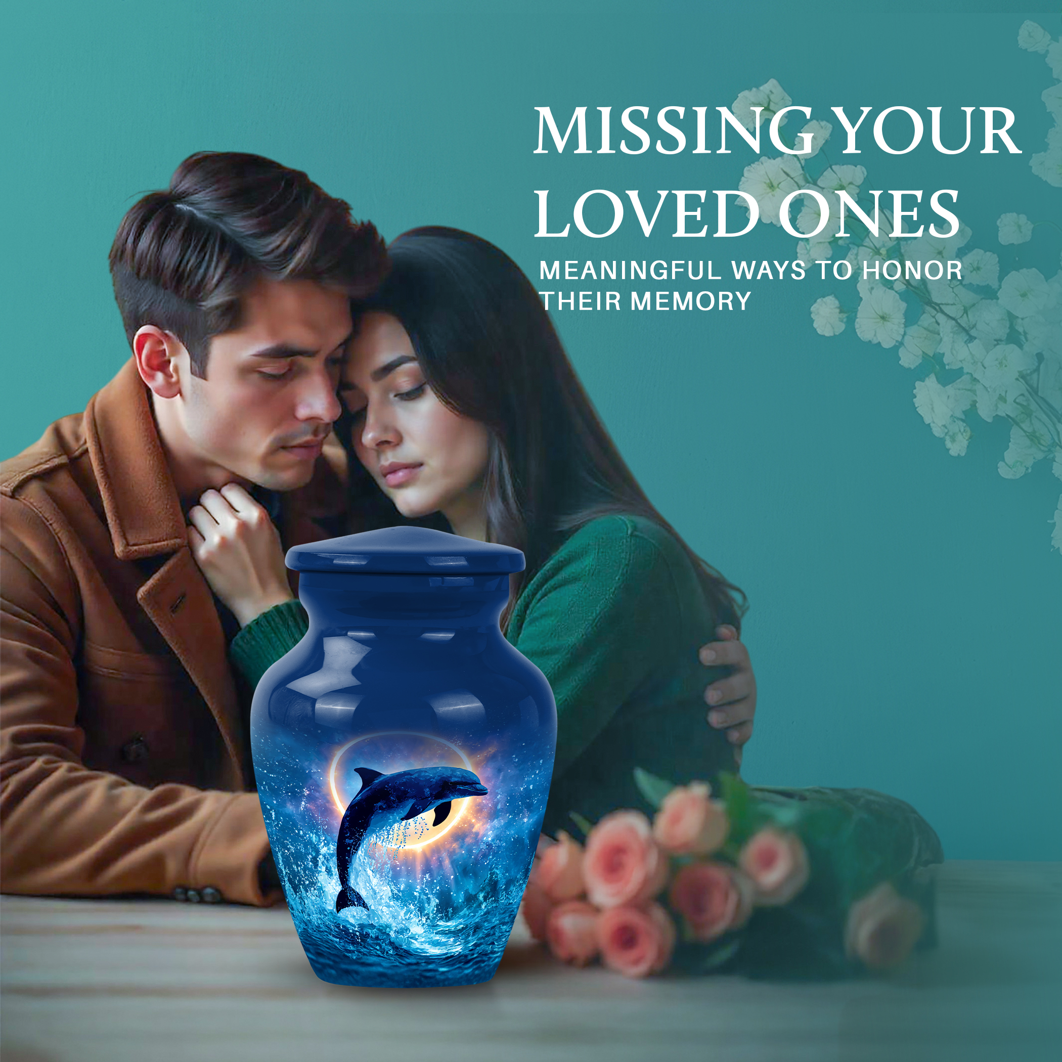 SABURIAL Dolphin Urn - Decorative Mini Tribute Urns for Female Ash - Beautiful Cremation Urns for Men & Women Ashes - Mini Funerala Urn for Ash - 3 Inch - Pack of 1