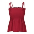 thumbnail image 6 of Women's Tie Shoulder Frill Shirred Ruffle Hem Sleeveless Strappy Cami Blouse Peplum Top, 6 of 8