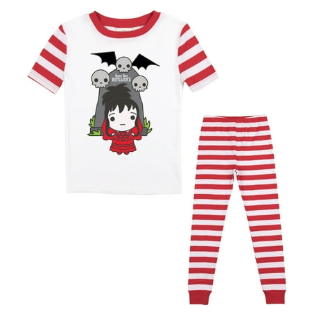 

Beetlejuice Lydia And Gravestone With Skulls Youth Girls Red and White Striped Sleep Set-XL