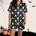 thumbnail image 3 of Hpapadks Halloween Womens Pajama Set Satin Silk Pumpkin Graphic Short Sleeve Sleepwear 2 Piece Button Down Top and Shorts Women Pjs Black, 3 of 7