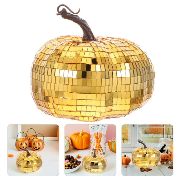 Raindrops Mirror Ball Pumpkin Fall Room Decor with Foam Golden Color Fall Decoration 1Pack