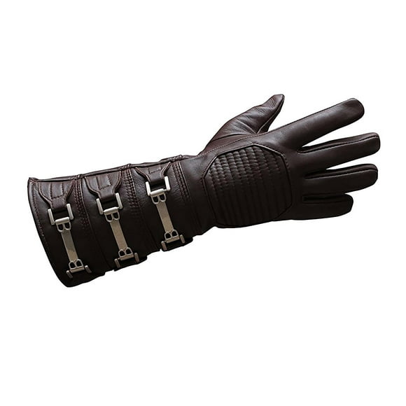 URBAN BUCK Mens Gauntlet Real Leather Cosplay Costume Long Brown Right Hand Glove (L)
