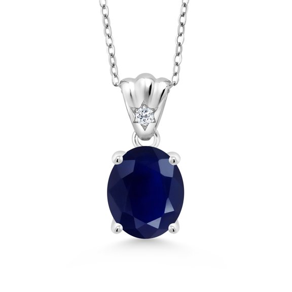 Gem Stone King 4.54 Cttw Blue Sapphire and White Topaz Pendant Necklace for Women | 925 Sterling Silver | Gemstone Birthstone | Oval 11X9MM | With 18 inch Silver Chain