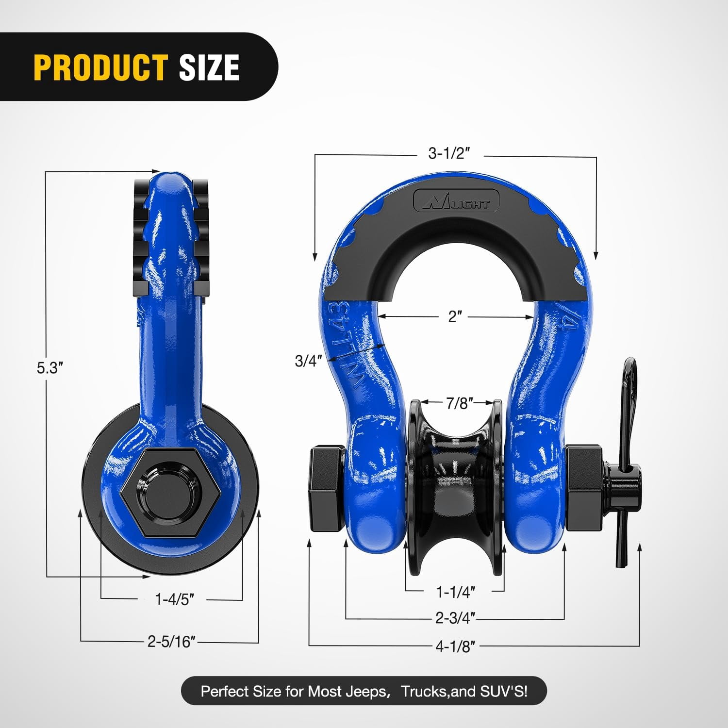 Nilight 3/4" D Ring Shackle with Towing Pulley 2 Pack 4.75 Ton (9500 Lbs) 7/8" Pin Heavy Duty off Road Recovery Shackle with Isolators Washer Kit for Jeep Truck Tractor Vehicle