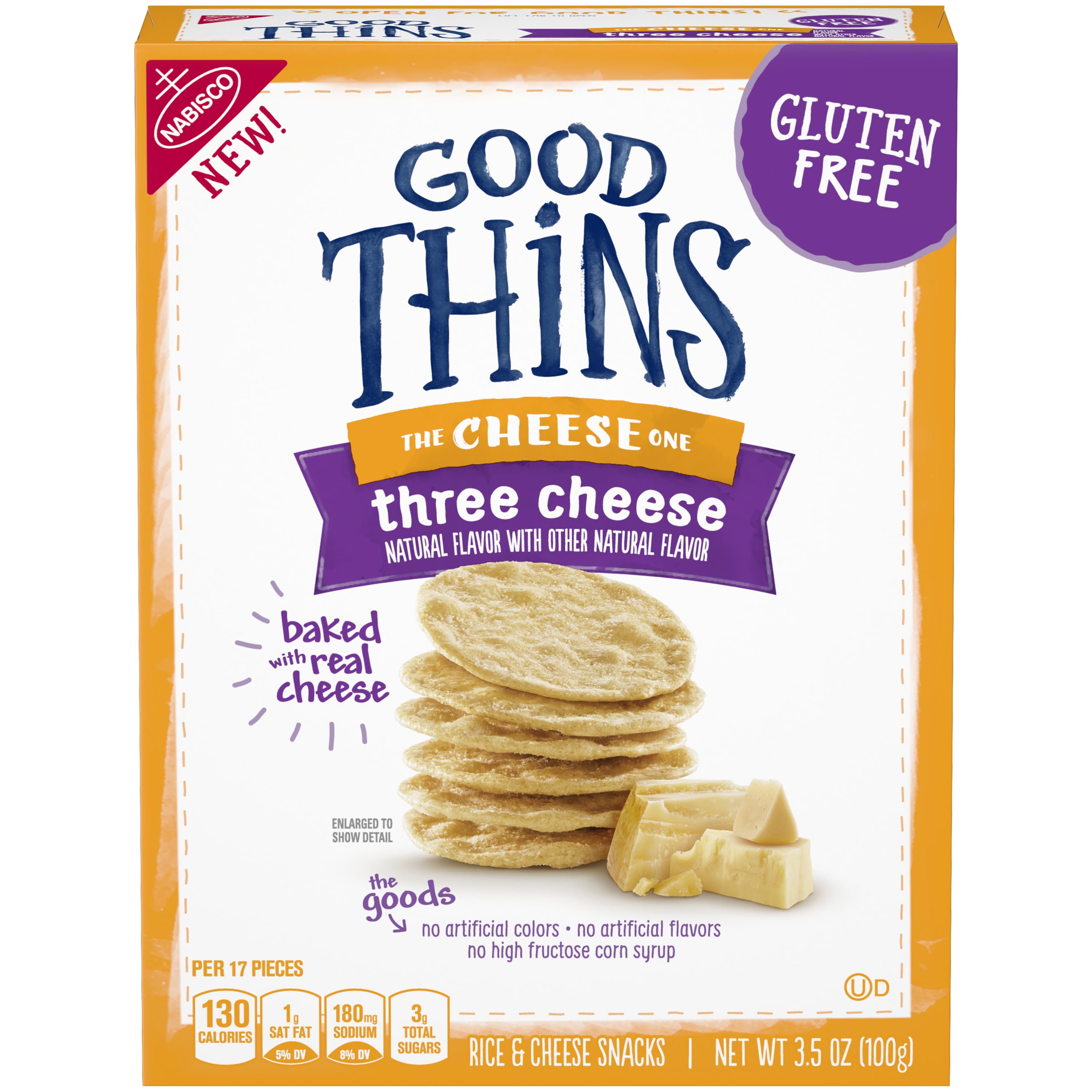 Good Thins Three Cheese Rice & Cheese Snacks Gluten Free Crackers, 3.5