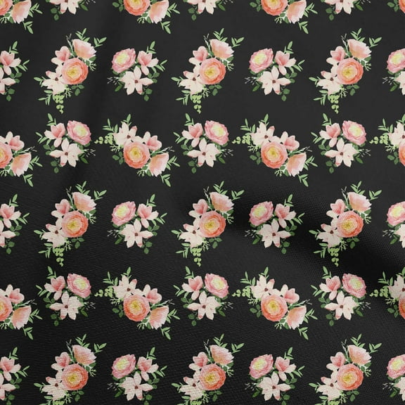 oneOone Cotton Jersey Black Fabric Watercolor Floral Craft Projects Decor Fabric Printed By The Yard 58 Inch Wide-aB