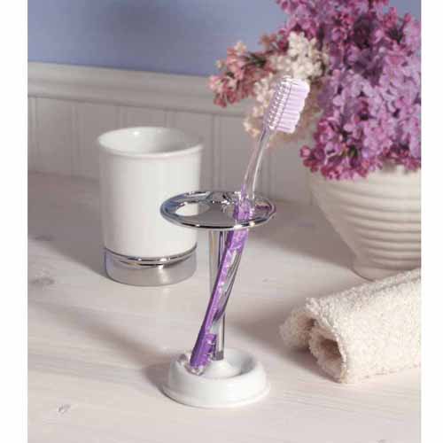Interdesign Toothbrush Stand York 23/4" Dia. X 43/4" H Ceramic With Chrome Accents