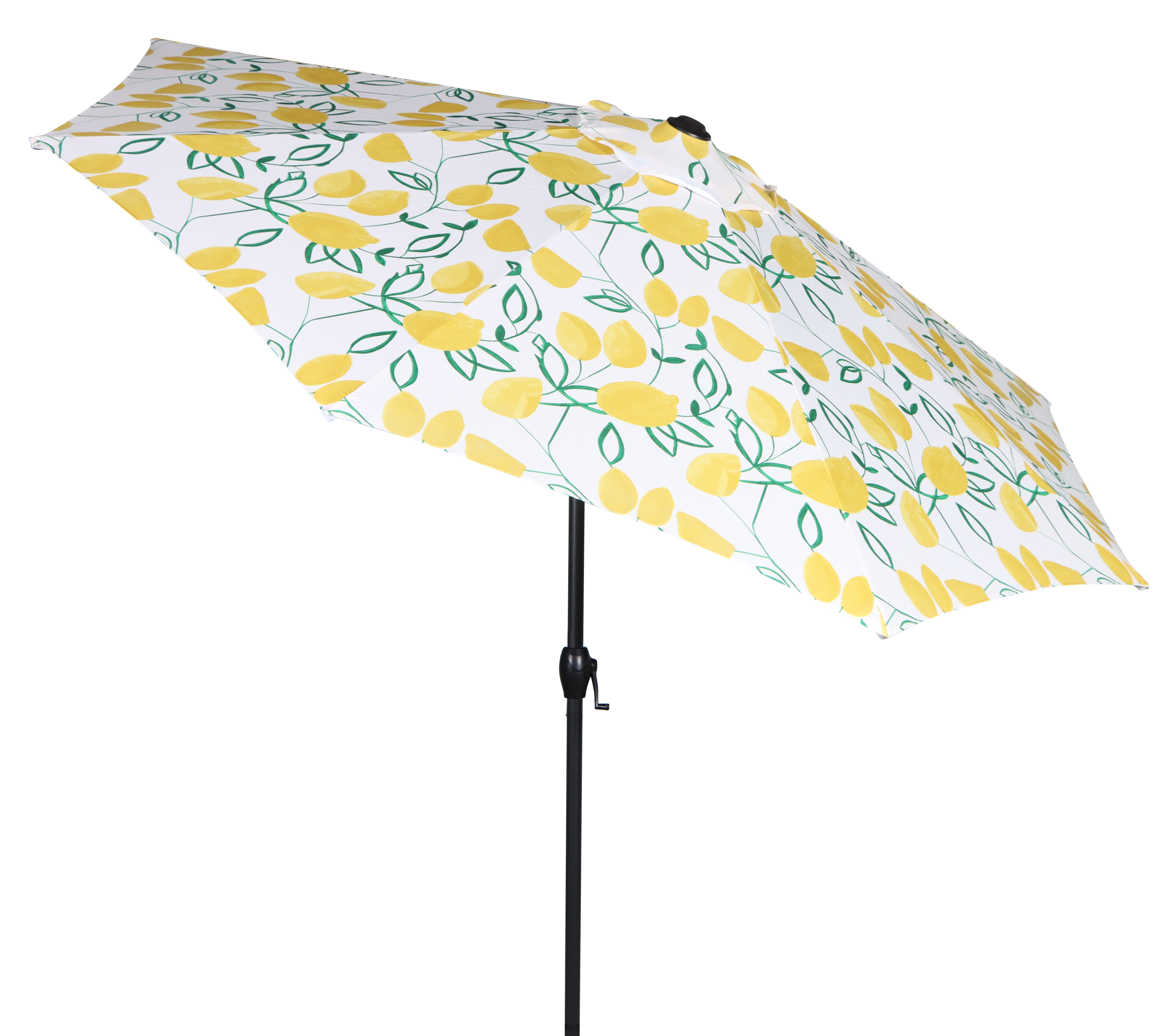 Mainstays 9ft Lemon Print Round Outdoor Tilting Market Patio Umbrella with Crank