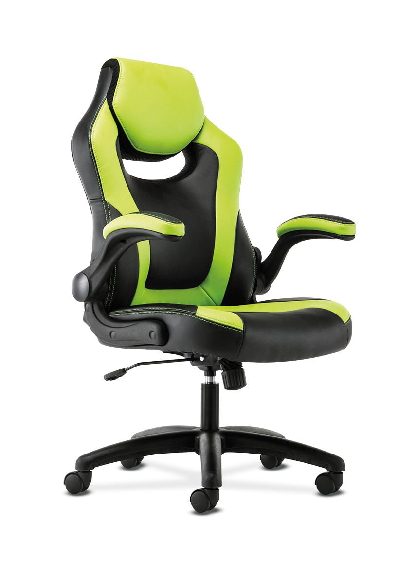 Sadie Racing Gaming Computer Chair FlipUp Arms, Black and Green
