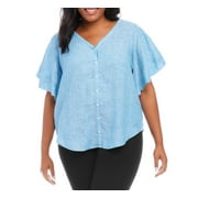 Karen Kane Plus Size Flutter Sleeve Linen Top