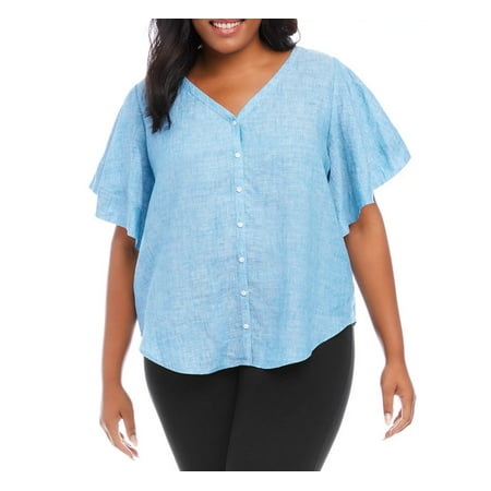 Karen Kane Plus Size Flutter Sleeve Linen Top