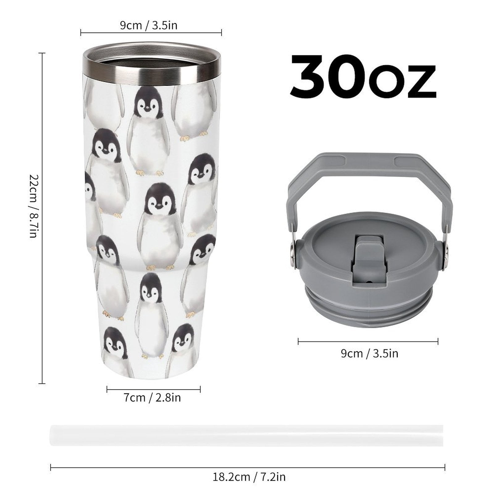 Large Capacity Car Cup 30oz Vacuum Insulation Double Layer Hot Proof Super Capacity Portable Placement Without Water Leakage Cute Baby Penguins White-style