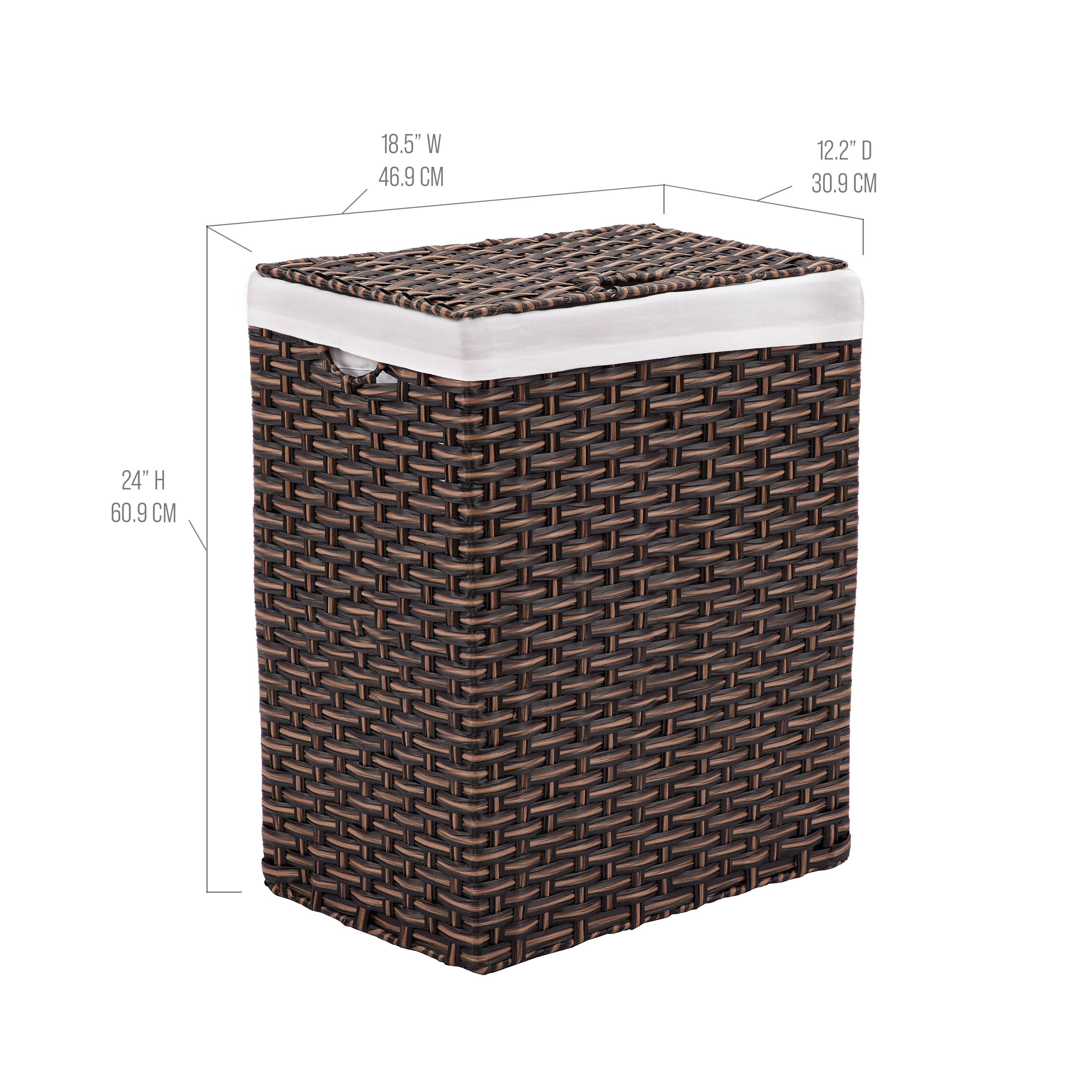 Seville Classics Handwoven Lidded Removable Washable Canvas Liner Portable Laundry Hamper Bin, Mocha Brown