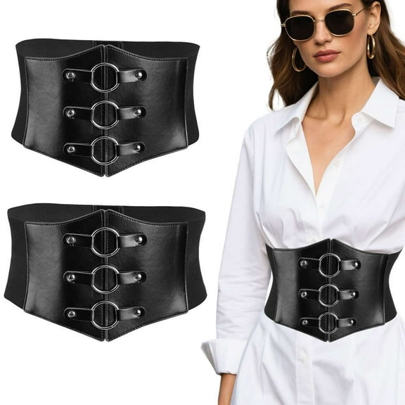 Deago Women Corset Belt Metal O-Ring Wide Elastic Waspie Waist Belt for Daily Cosplay Halloween Costumes