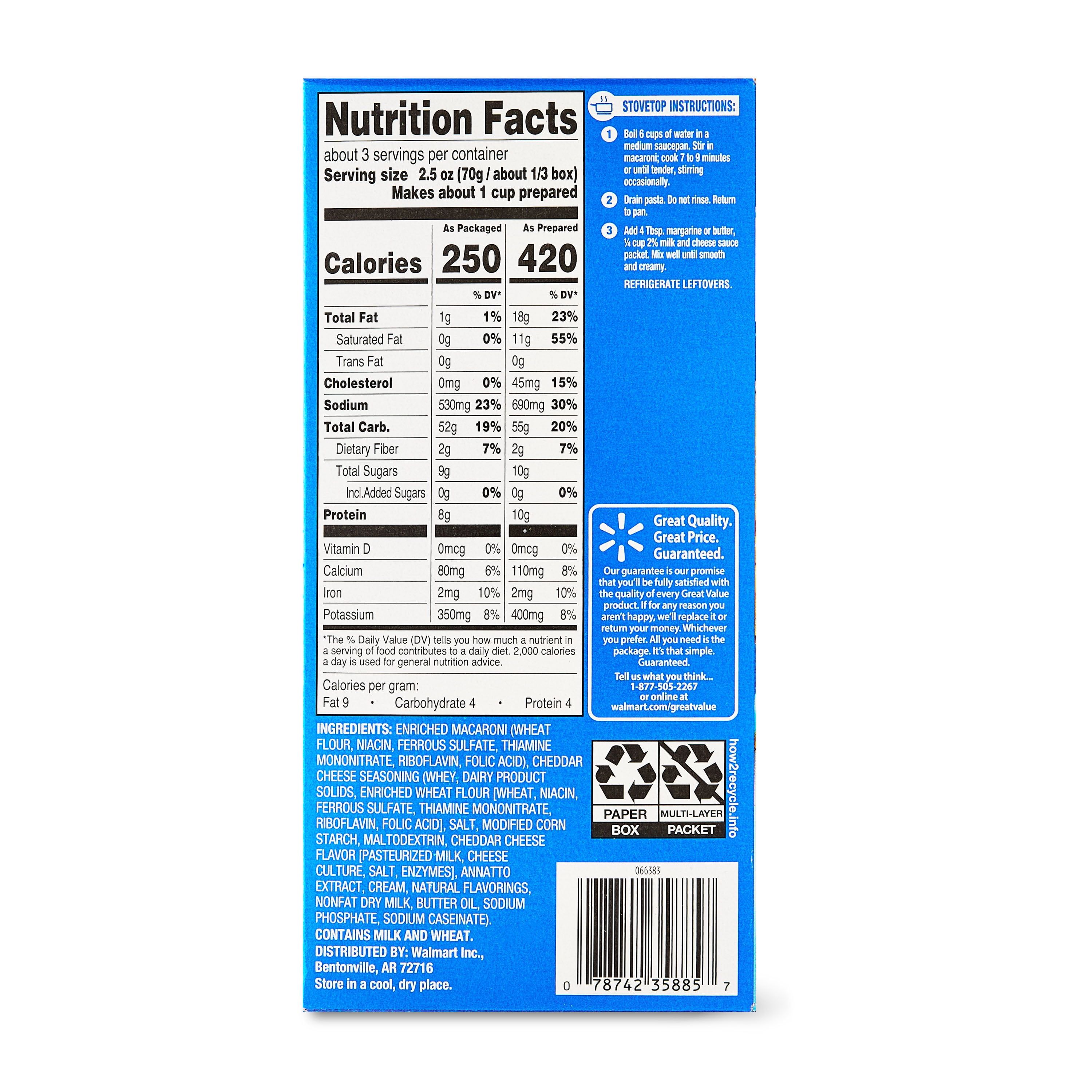 Great Value Original Macaroni & Cheese, 7.25 oz