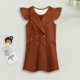 thumbnail image 3 of Vestido Meghan marrón con manga mosca cuello en V traje de fiesta de estilo informal con botones para niñas, 3 of 9