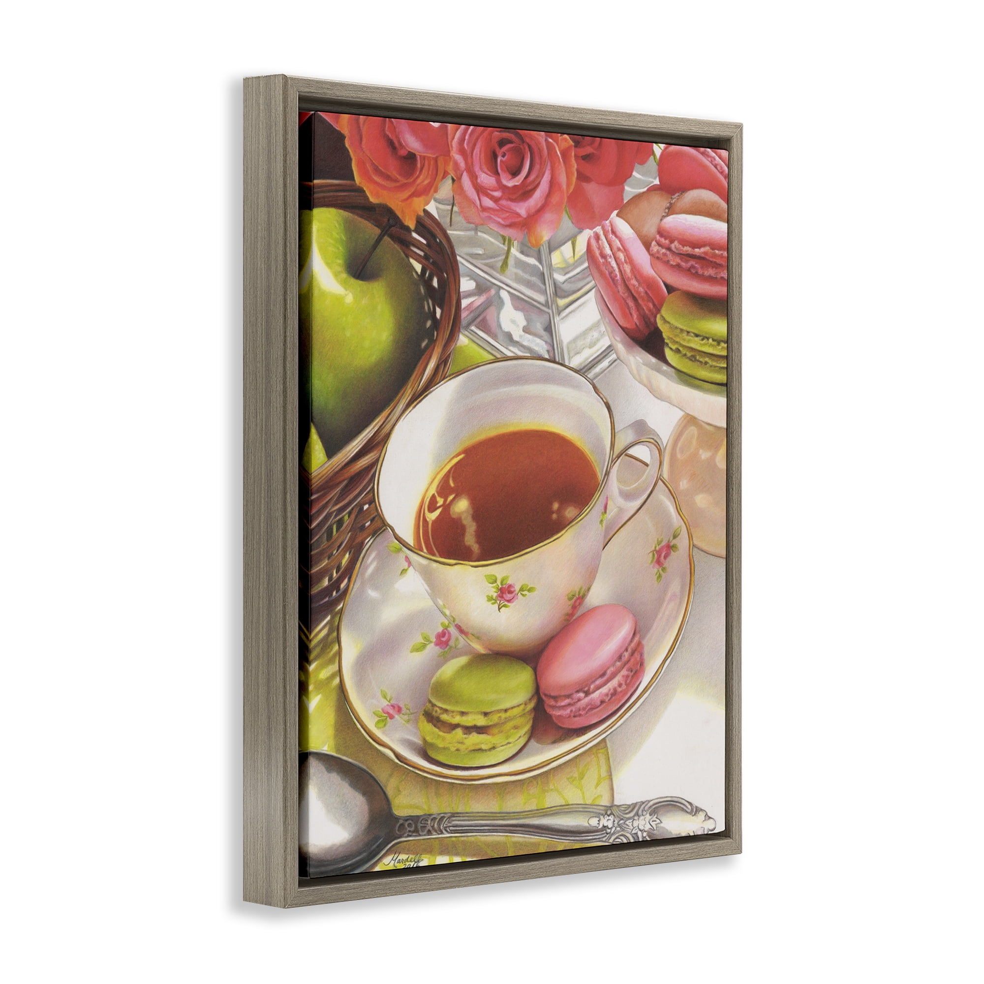 Stupell Industries Tea with Macarons Food & Beverage Painting Brown Floater Framed Art Print Wall Art, 25 x 31